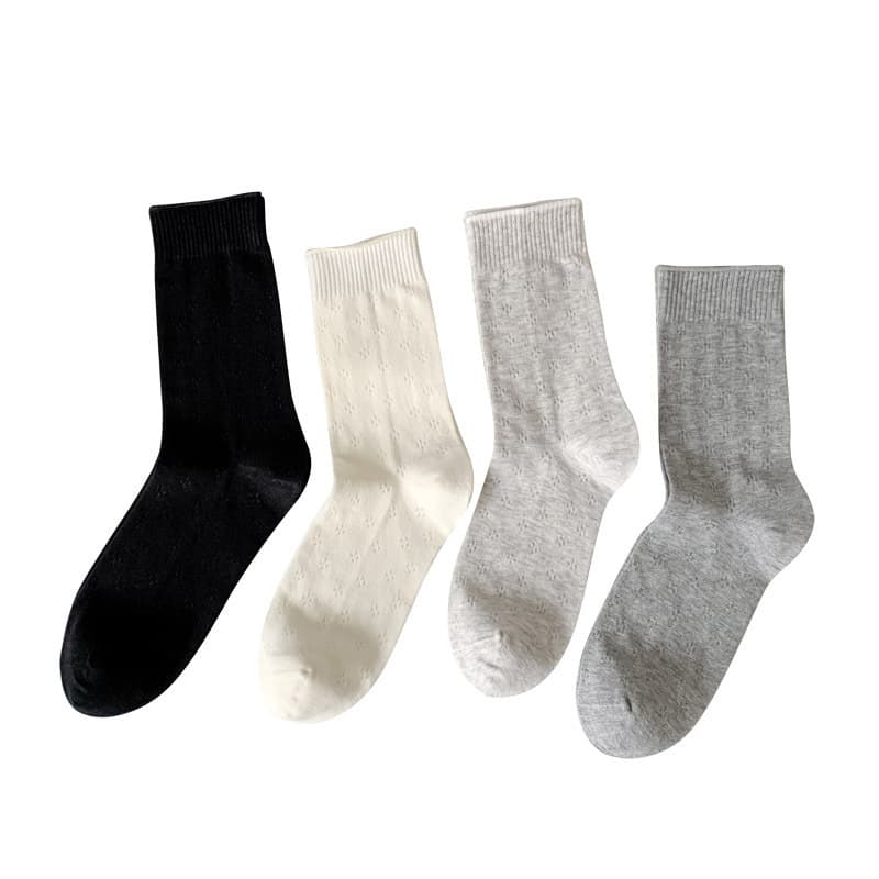 Trend cream cotton summer thin knee socks, mid-length 5