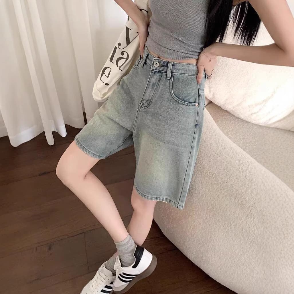 Retro solid color denim skirt, shorts, travel trousers, oversize, internet celebrity, 2025 years 2