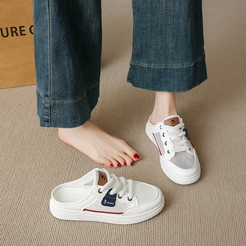 Mesh breathable white shoes for women 2025 summer new low-top shoes daily casual shoes semi-trailable mesh women's shoes Q88 3