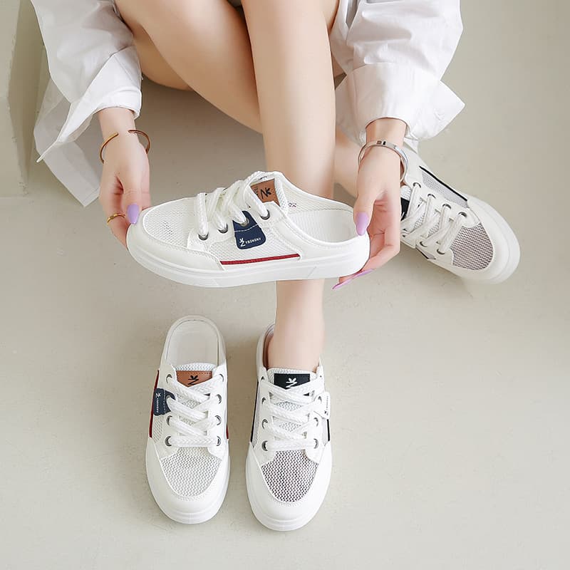 Mesh breathable white shoes for women 2025 summer new low-top shoes daily casual shoes semi-trailable mesh women's shoes Q88 4