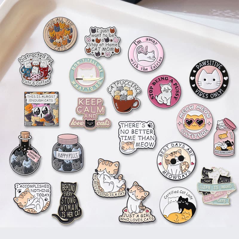 Cute cat brooch, collection for cat lovers, versatile clothing collar pin, metal badge, painted badge