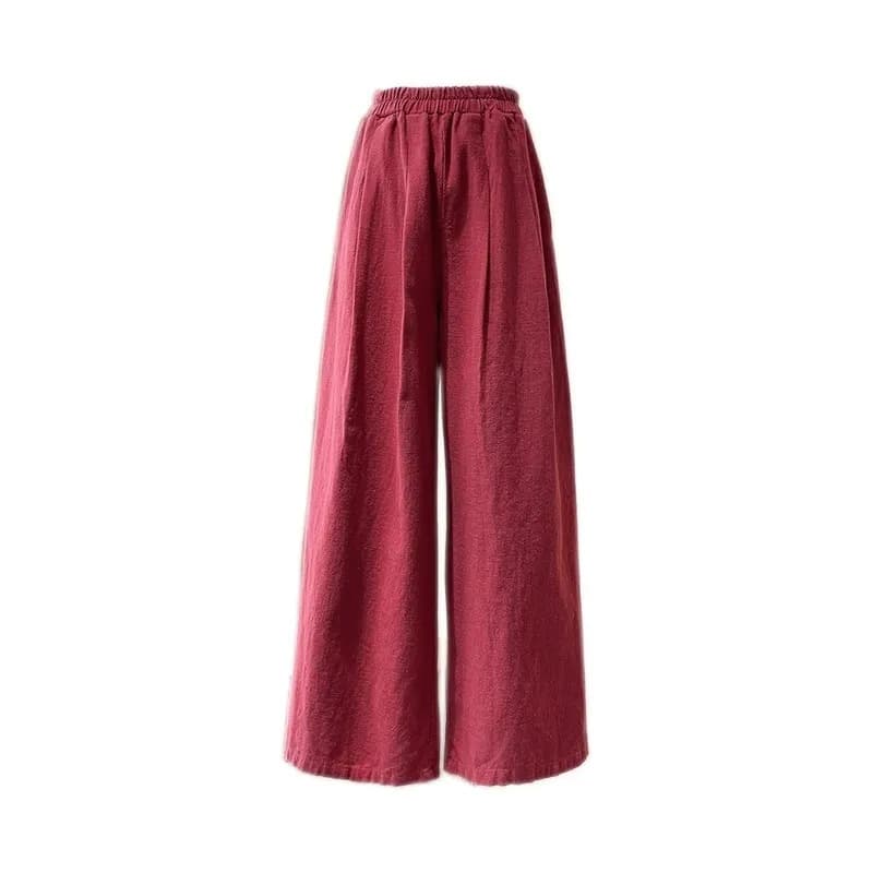 Summer solid trousers for leisure, cotton and linen, high waist, loose straight fit 5