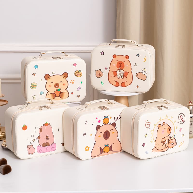 Capacious handheld cute cartoon cosmetic bag, card holder, waterproof three dimensional storage box