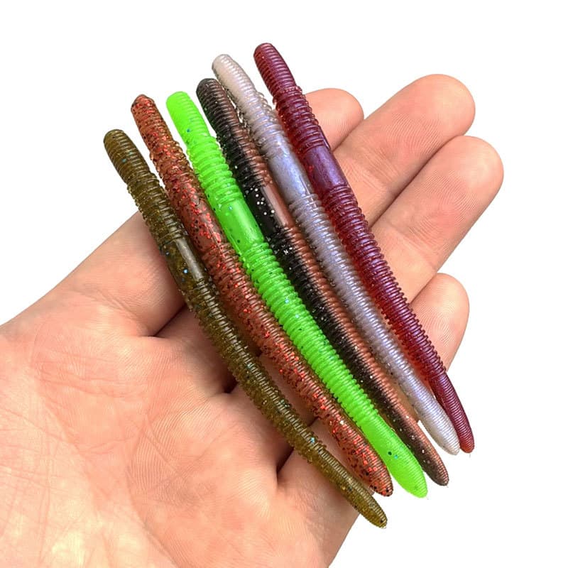 Soft bait, threaded noodle worm, salt, high specific gravity, slow sinking stick worm, bionic bait, fake bait, road sub bait, cocked mouth bass bait