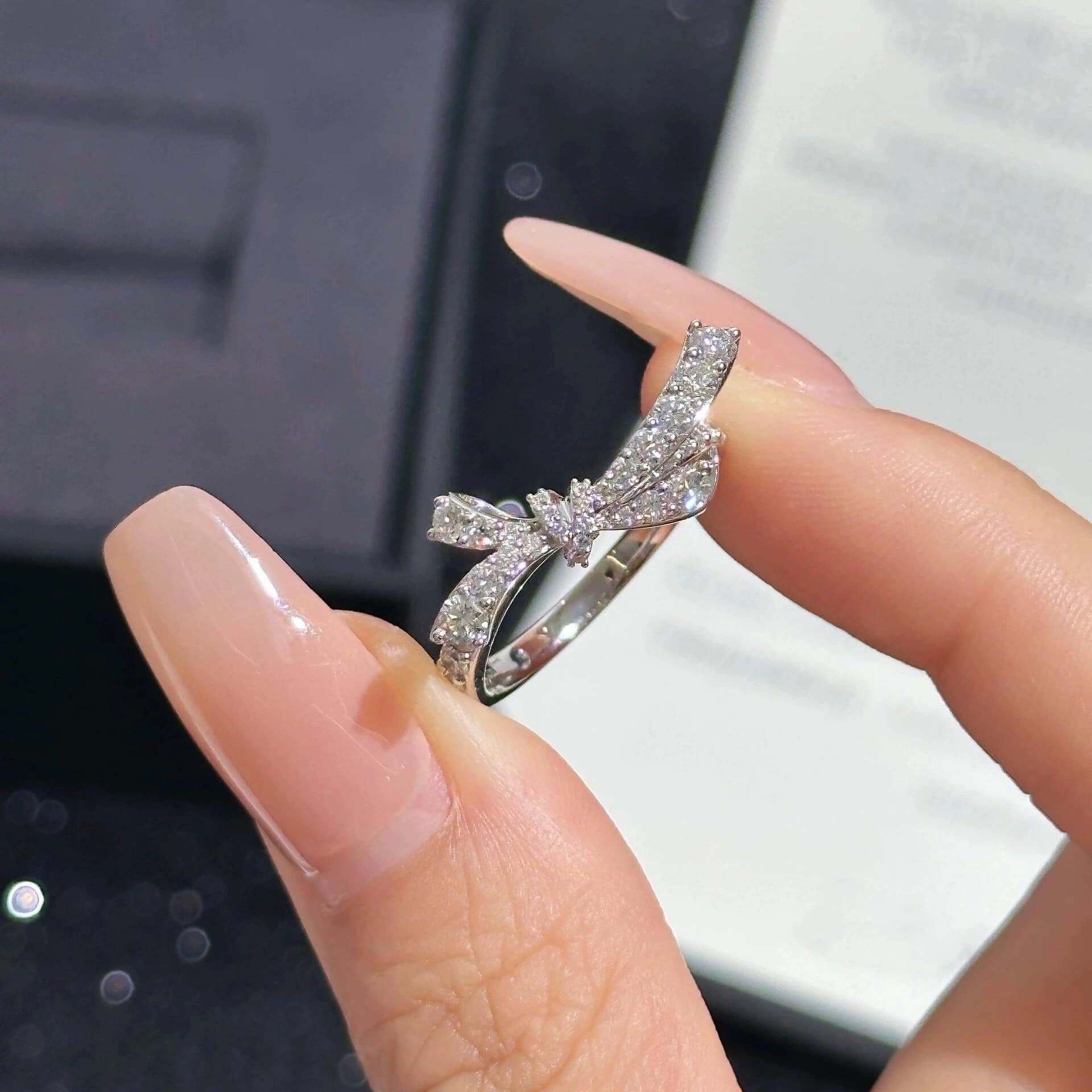 Three dimensional wedding ring with bow, cute hair band, diamond encrusted 4