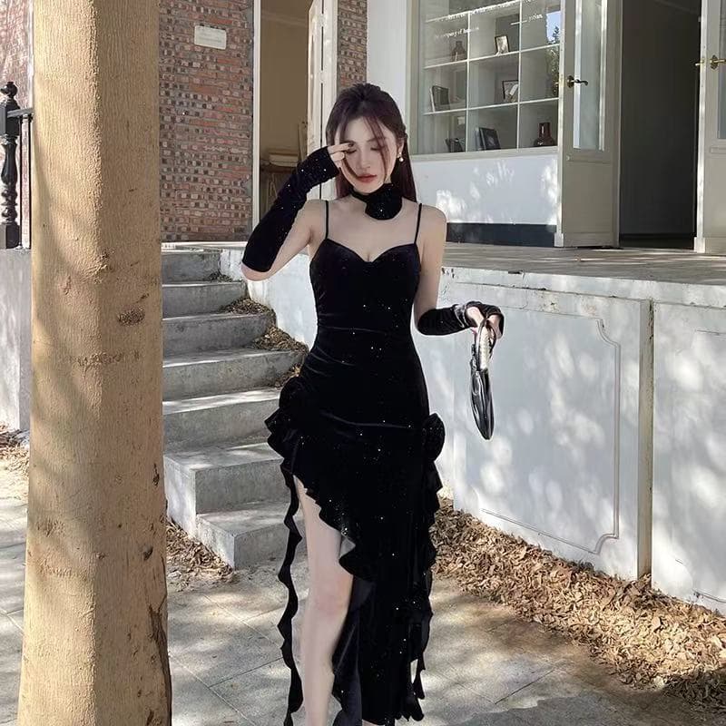 Summer red sexy dancing velvet dress, graduation party, Birthday gift 4