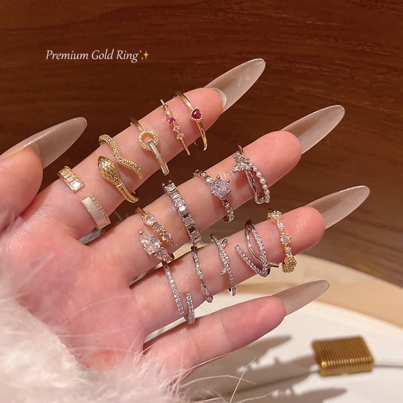 Sophisticated adjustable design ring with zircon, on index finger, light luxury style, trend of season