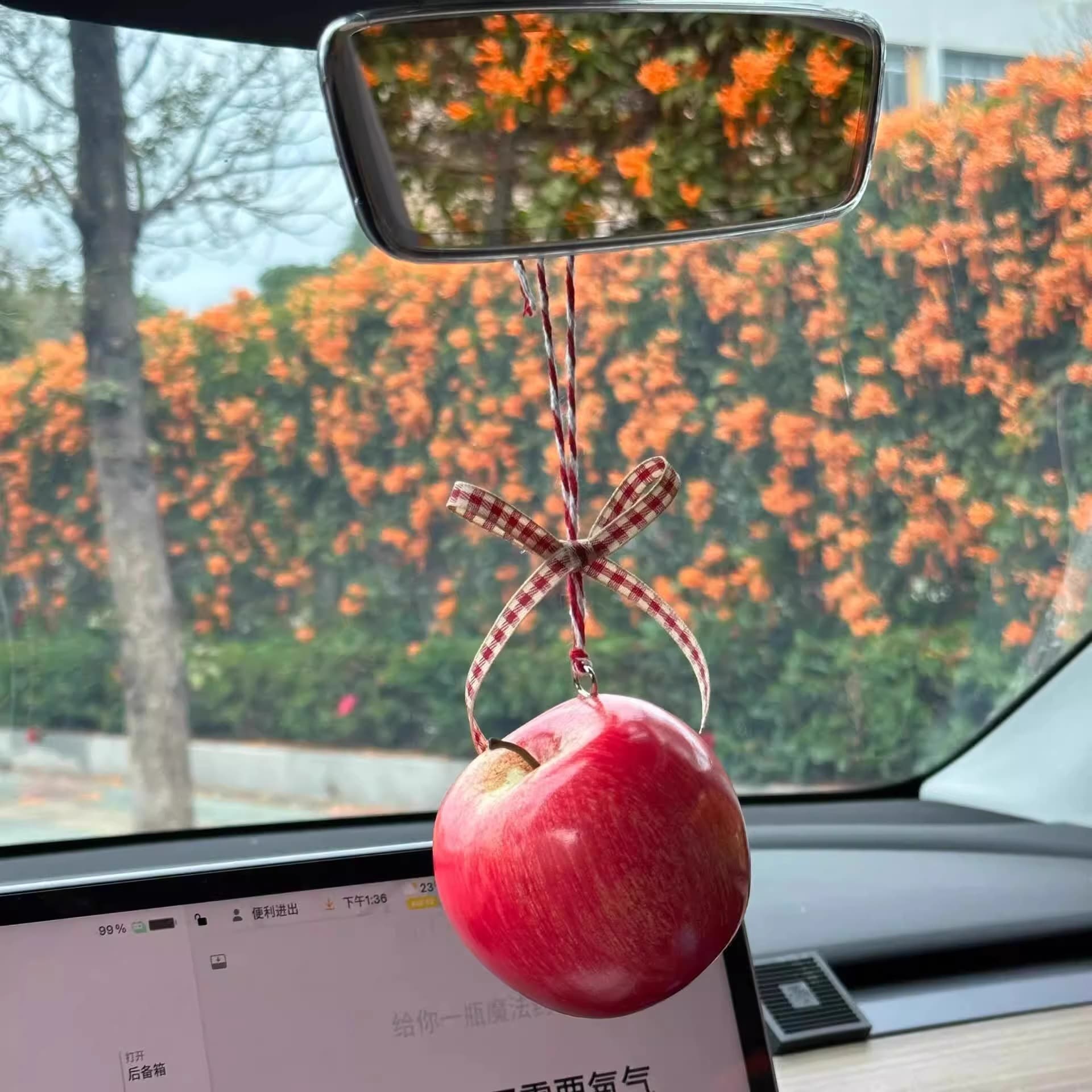 Apple, rear view mirror for car, realistic atmospheric pendant, anti-stress