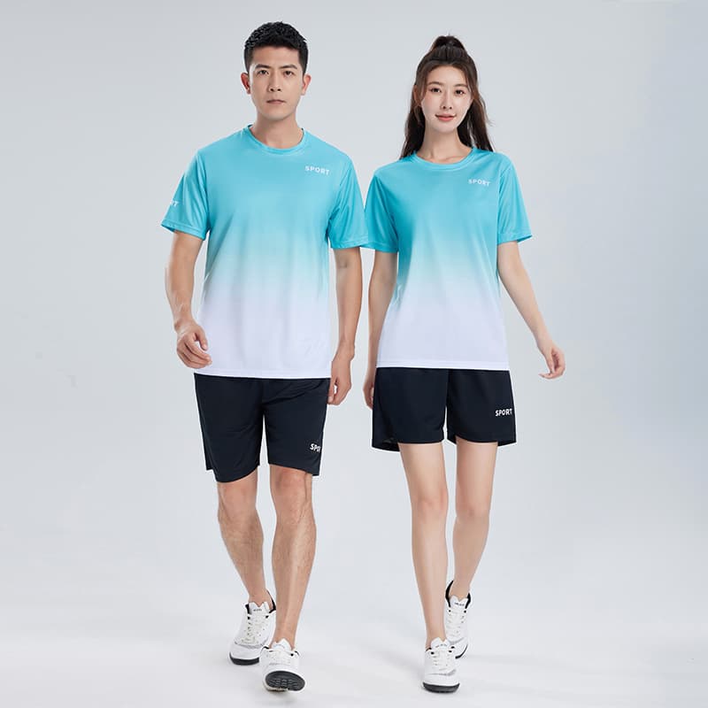 Sports suit, summer set, quick dry short sleeve T-shirt for gym for leisure, gradient, for running, oversize, plus size 4