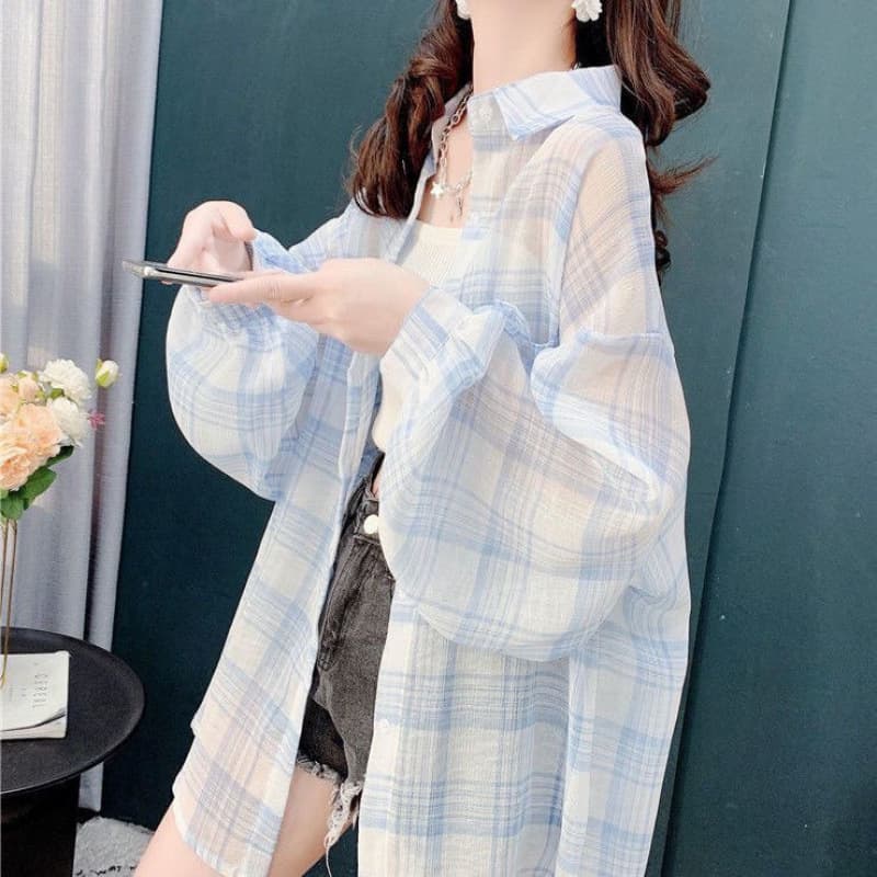 Thin long summer shirt, breathable cardigan, sun protection, mid-length, oversize 2
