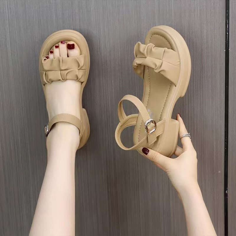 Sandals platform, romantic and delicate universal beach footwear for leisure, for teenagers, height increasing, suitable for outdoor wear, 2025 years, wide stable heel 3