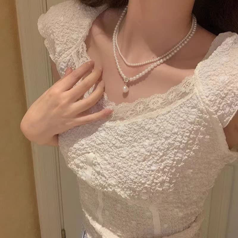 Retro necklace pearl, beads, accessory, chain for key bag , choker, french style, high-quality style, light luxury style 3