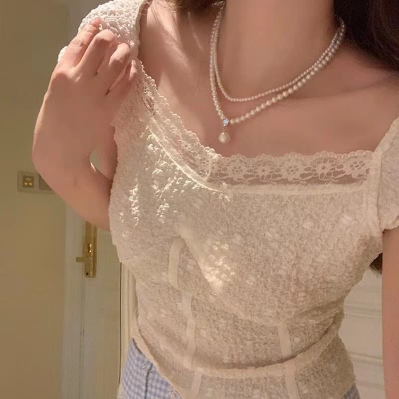 Retro necklace pearl, beads, accessory, chain for key bag , choker, french style, high-quality style, light luxury style 4