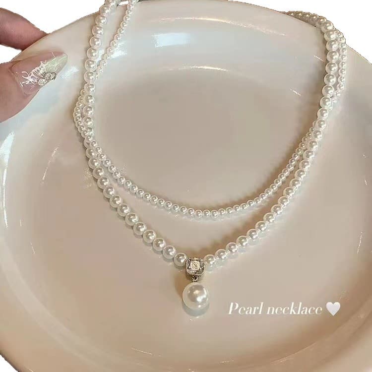 Retro necklace pearl, beads, accessory, chain for key bag , choker, french style, high-quality style, light luxury style 5