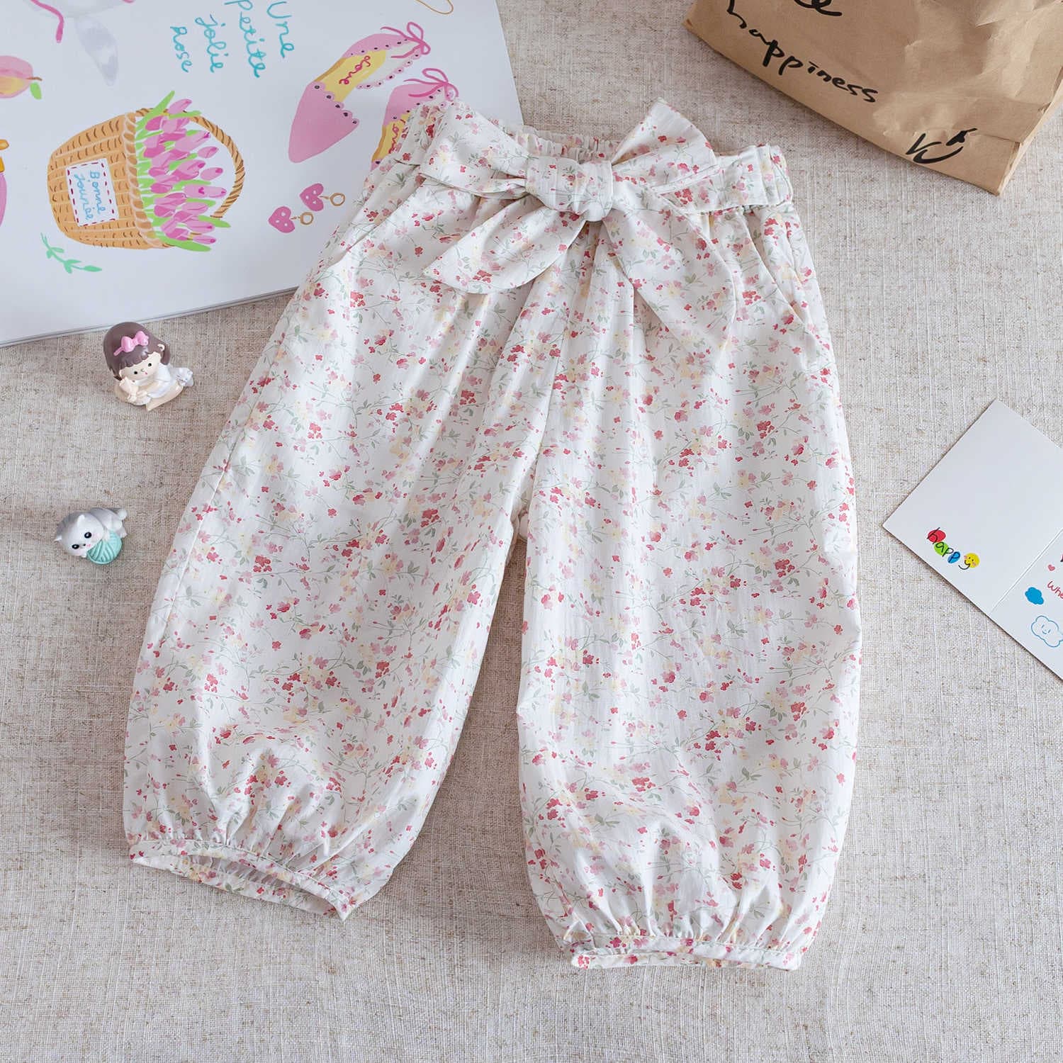 Summer set, children's cute T-shirt girl's, trousers, Korean style, floral print 4