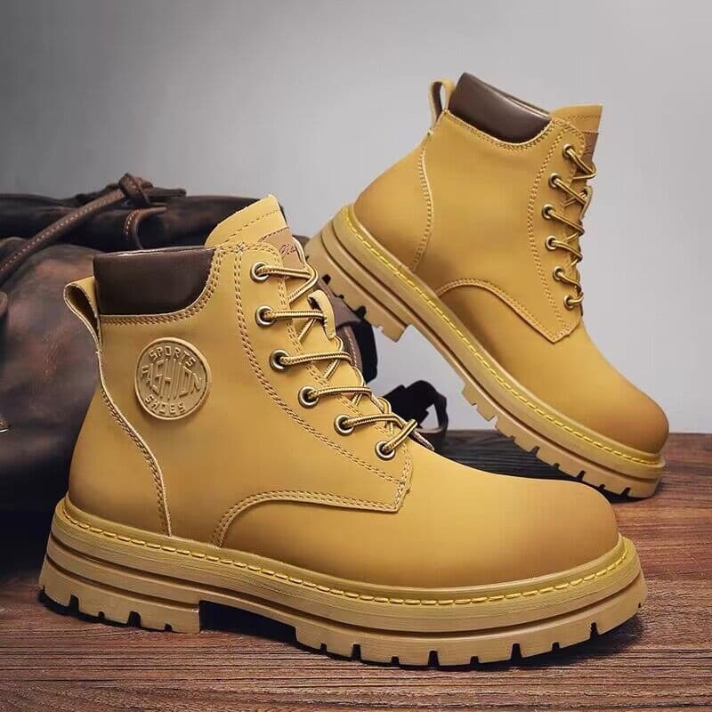 Rhubarb boots 2024 autumn and winter men's Martin boots workwear waterproof non-slip hiking shoes construction site labor protection shoes leather shoes 3