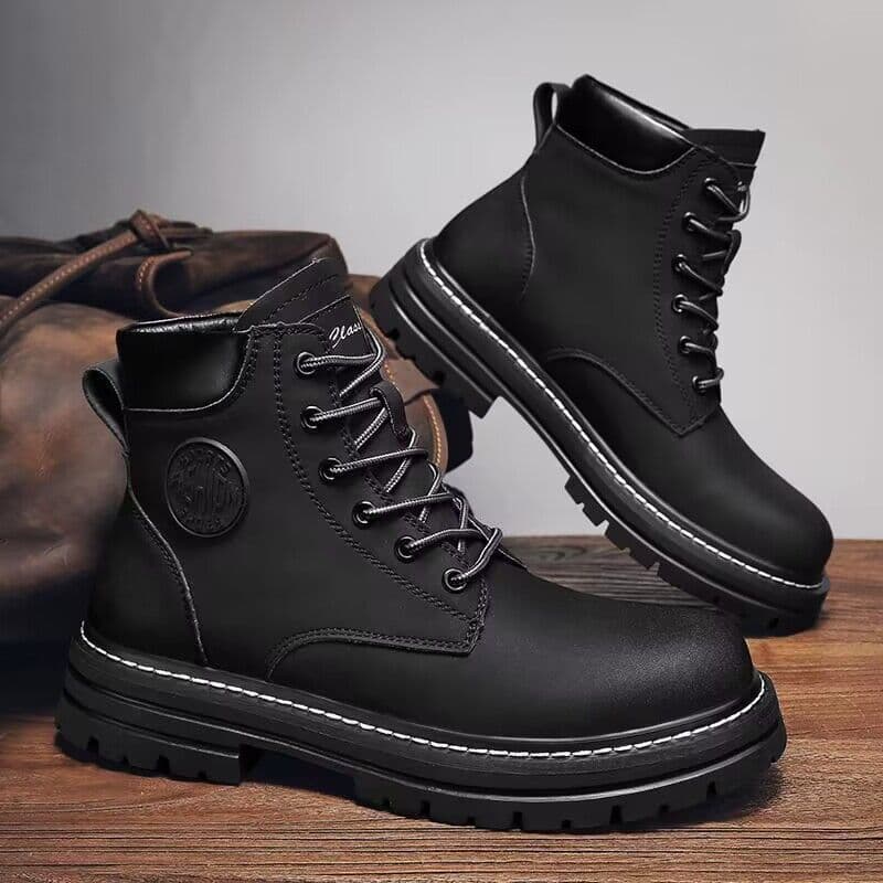 Rhubarb boots 2024 autumn and winter men's Martin boots workwear waterproof non-slip hiking shoes construction site labor protection shoes leather shoes 4