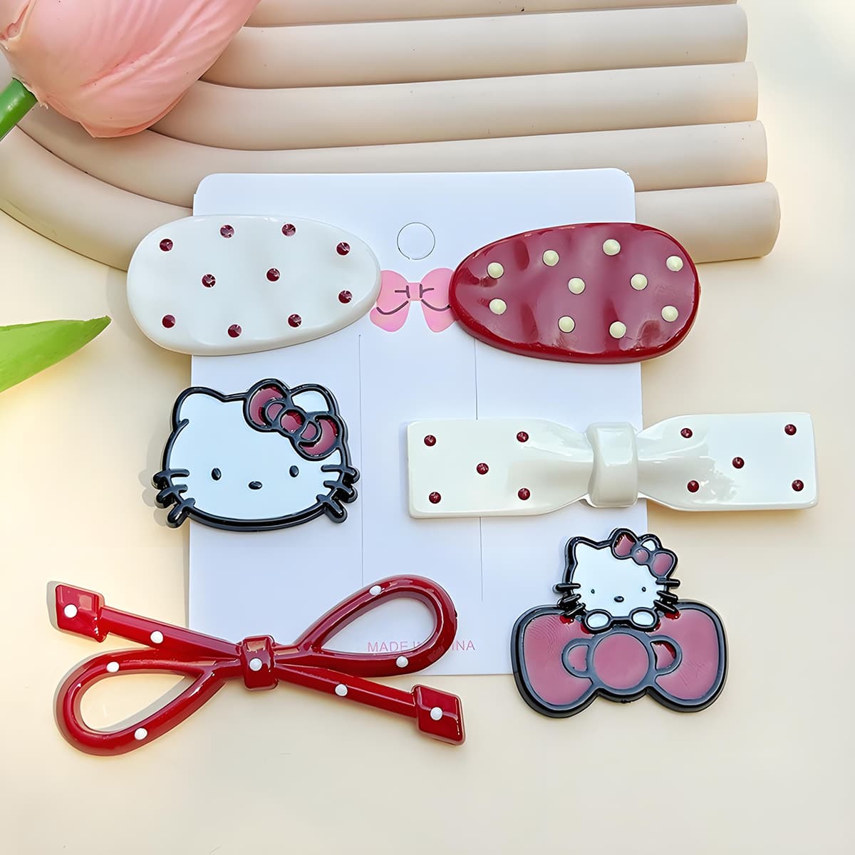 Accessories with bow, cream hairgrip, phone case, bangs handmade, DIY