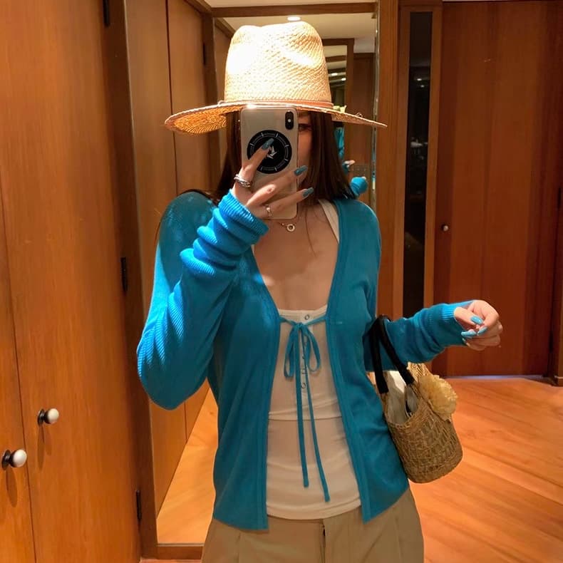 Blue cardigan, dress, summer thin cloak, jacket
