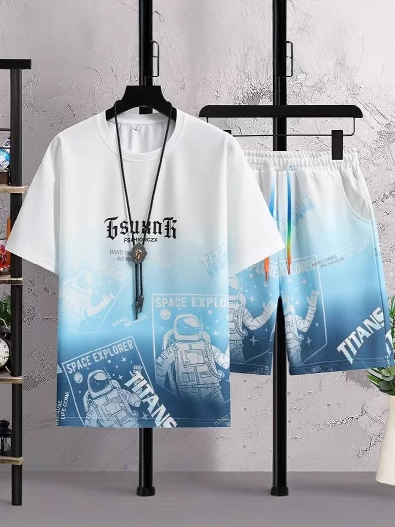 Sports fashionable universal short sleeve T-shirt, set, 2025 years, gradient 2