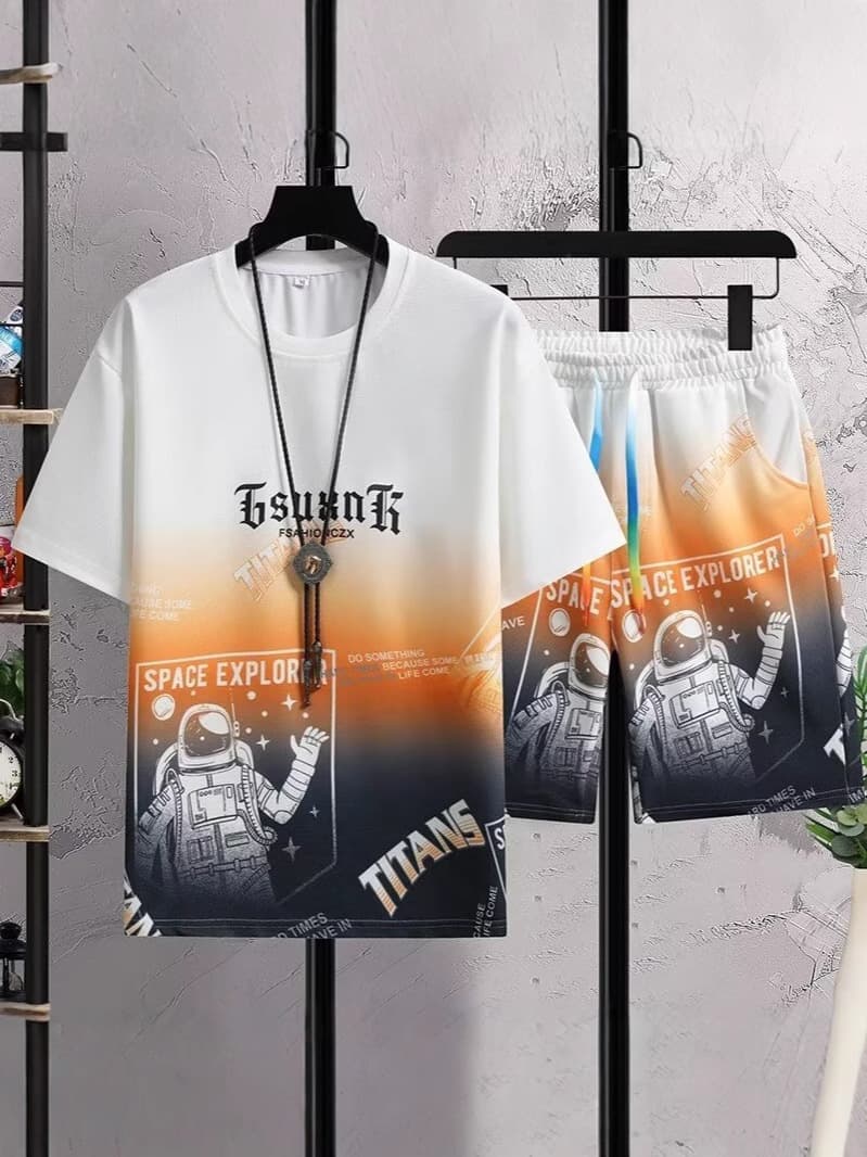Sports fashionable universal short sleeve T-shirt, summer set, 2025 years, gradient