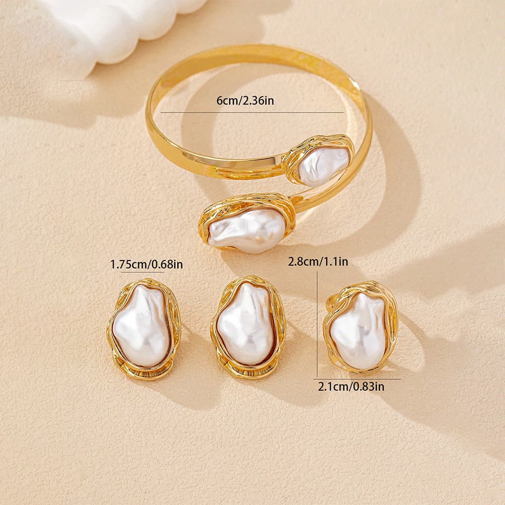 (Cross-border trading), retro ring pearl, fashionable design earrings, set, European style, 3 piece set 3