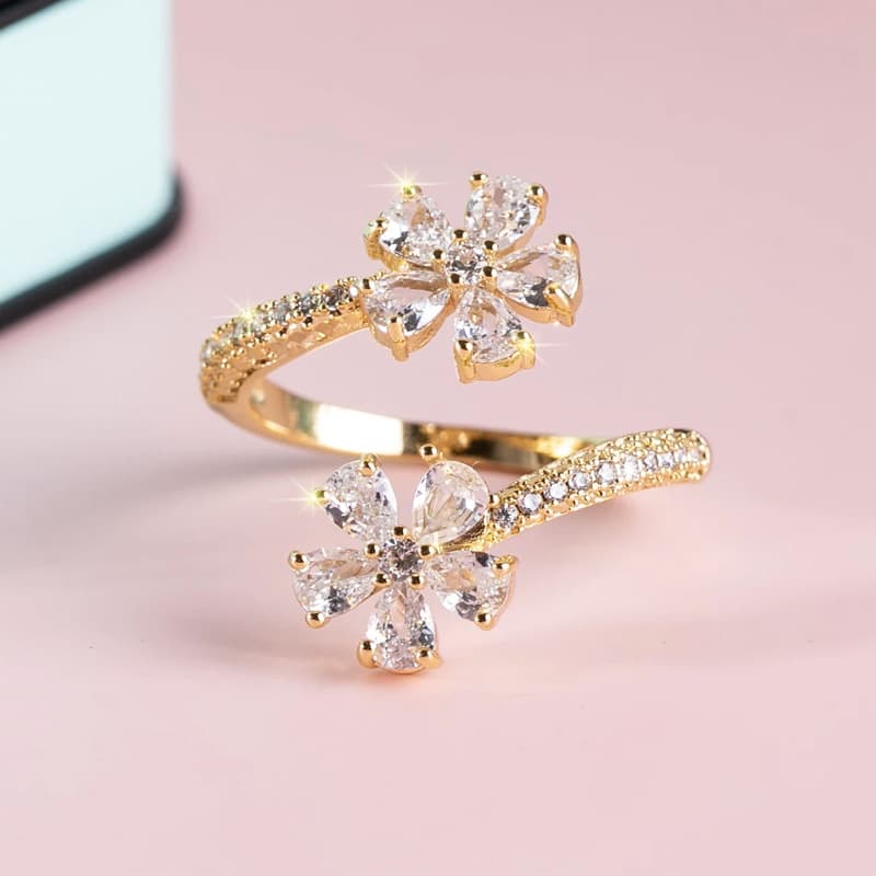 (Cross-border trading), copper fashionable women's brand stone inlay drop-shaped with zircon, ring with stone, flowered, light luxury style, high-quality style 4