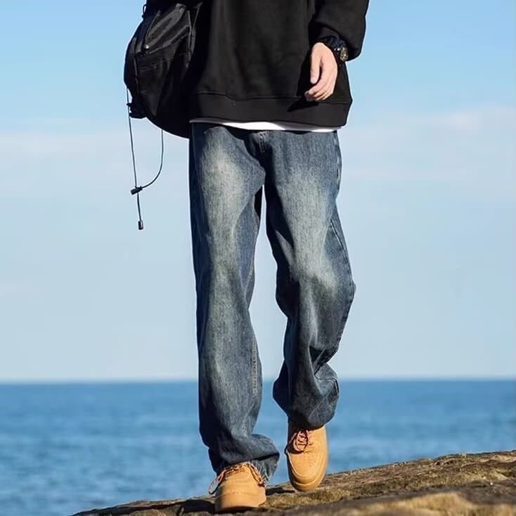 Autumn demi-season jeans, retro trousers, American style, loose straight fit
