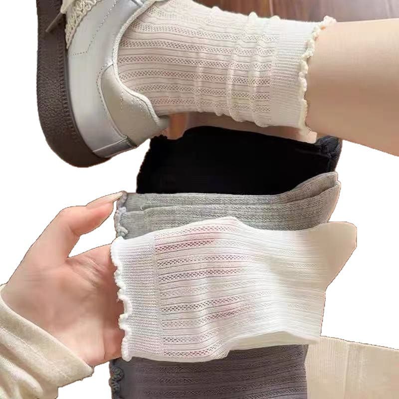 White breathable thin solid color knee socks, mid-length 5