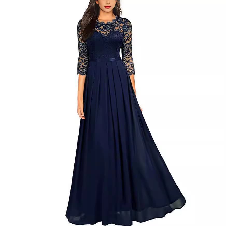 Evening dress, lace long skirt with a round collar, (Physicals), Amazon, European style 5