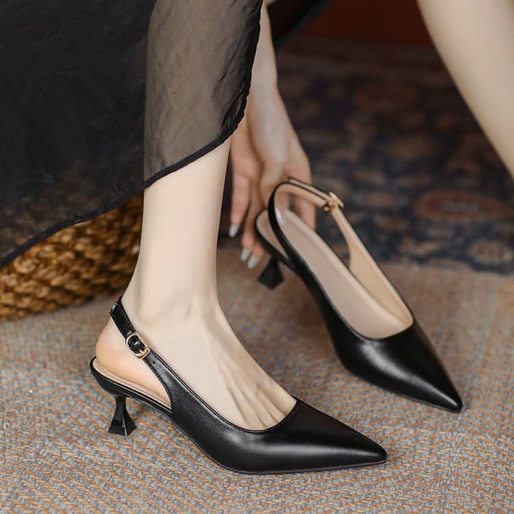 Ony white pointed toe shallow mouth for girls 2025 summer back empty women commuting slim sandals one-line high heel shoes 2