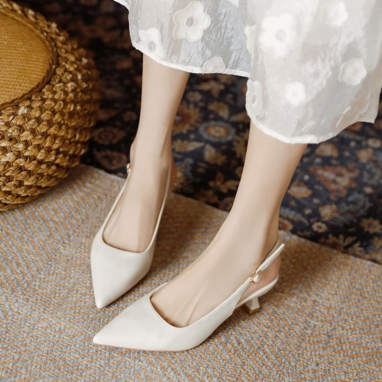 Ony white pointed toe shallow mouth for girls 2025 summer back empty women commuting slim sandals one-line high heel shoes 3