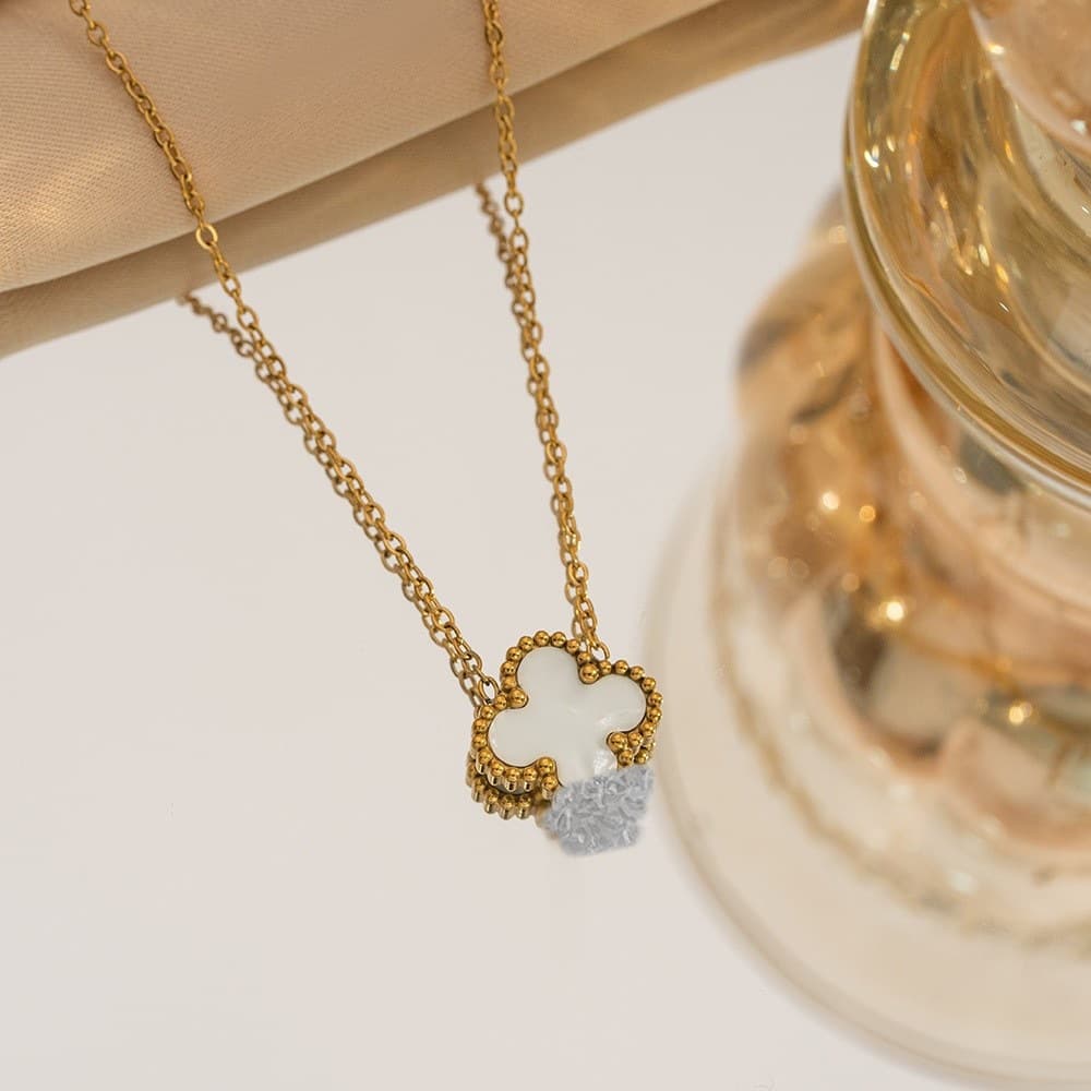 (Cross-border trading), lucky clover, necklace stainless steel, trend double-sided design jewelry, light luxury style, high-quality style 4