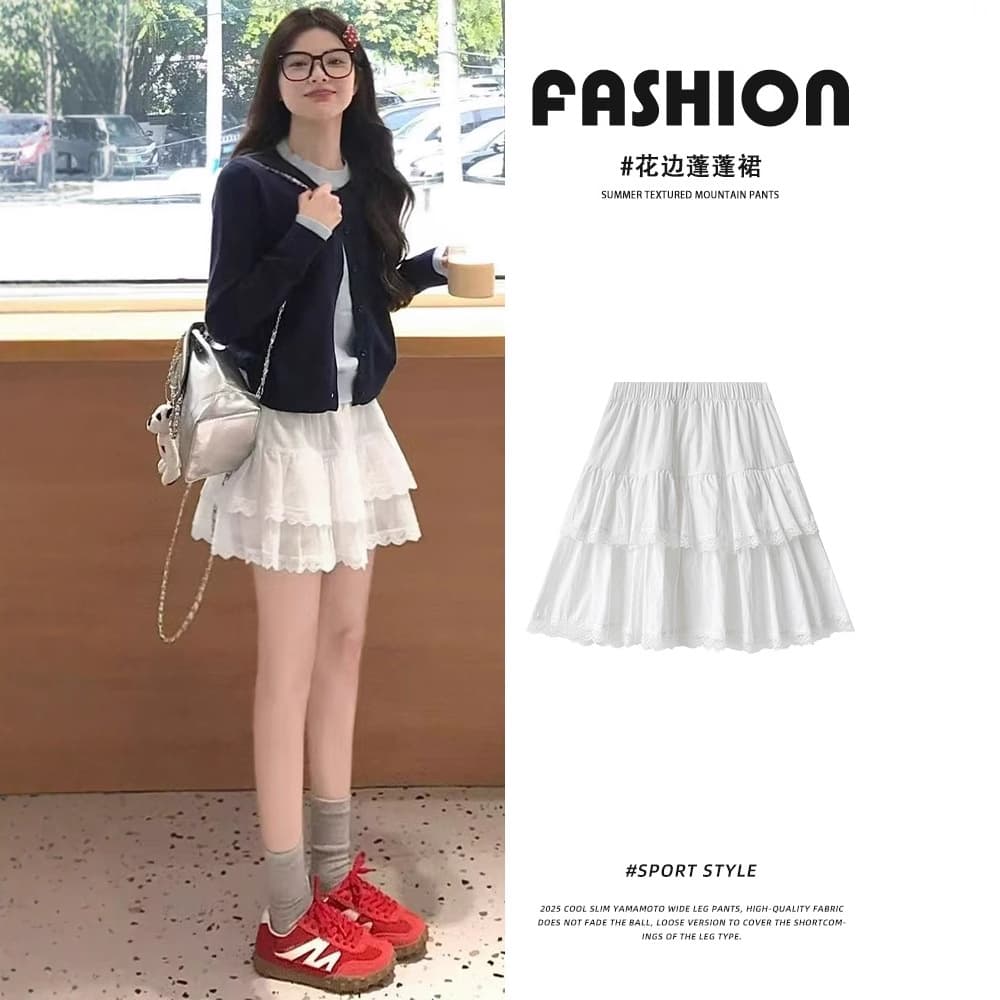 White lace autumn skirt, 2025 years, A-line 2
