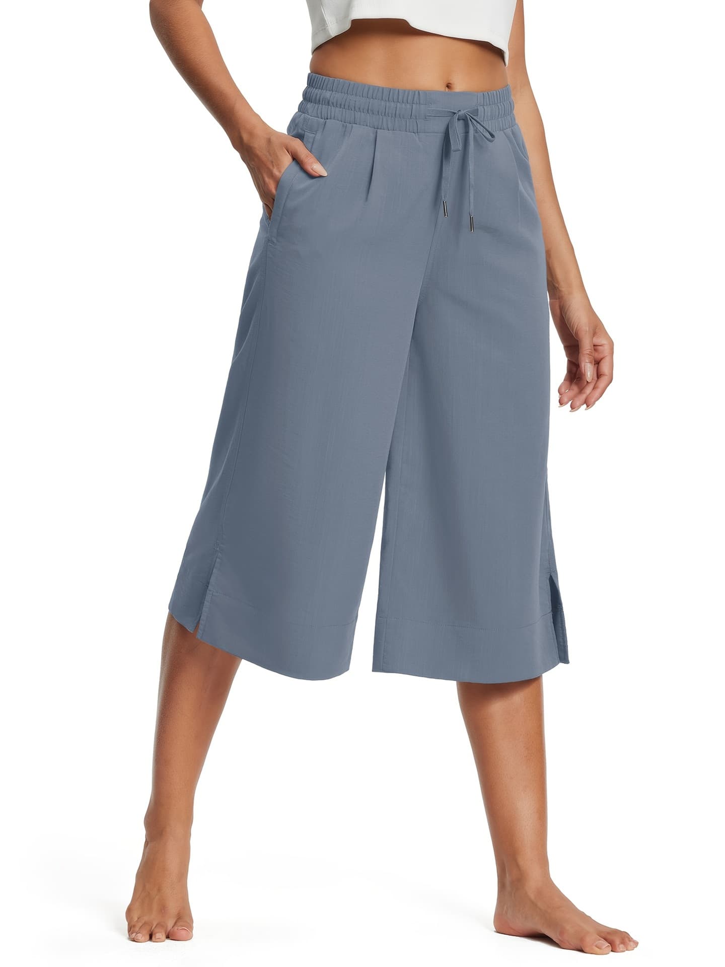 18 Capri Pants for Women Wide Leg Capris with Pockets Cross-border 3