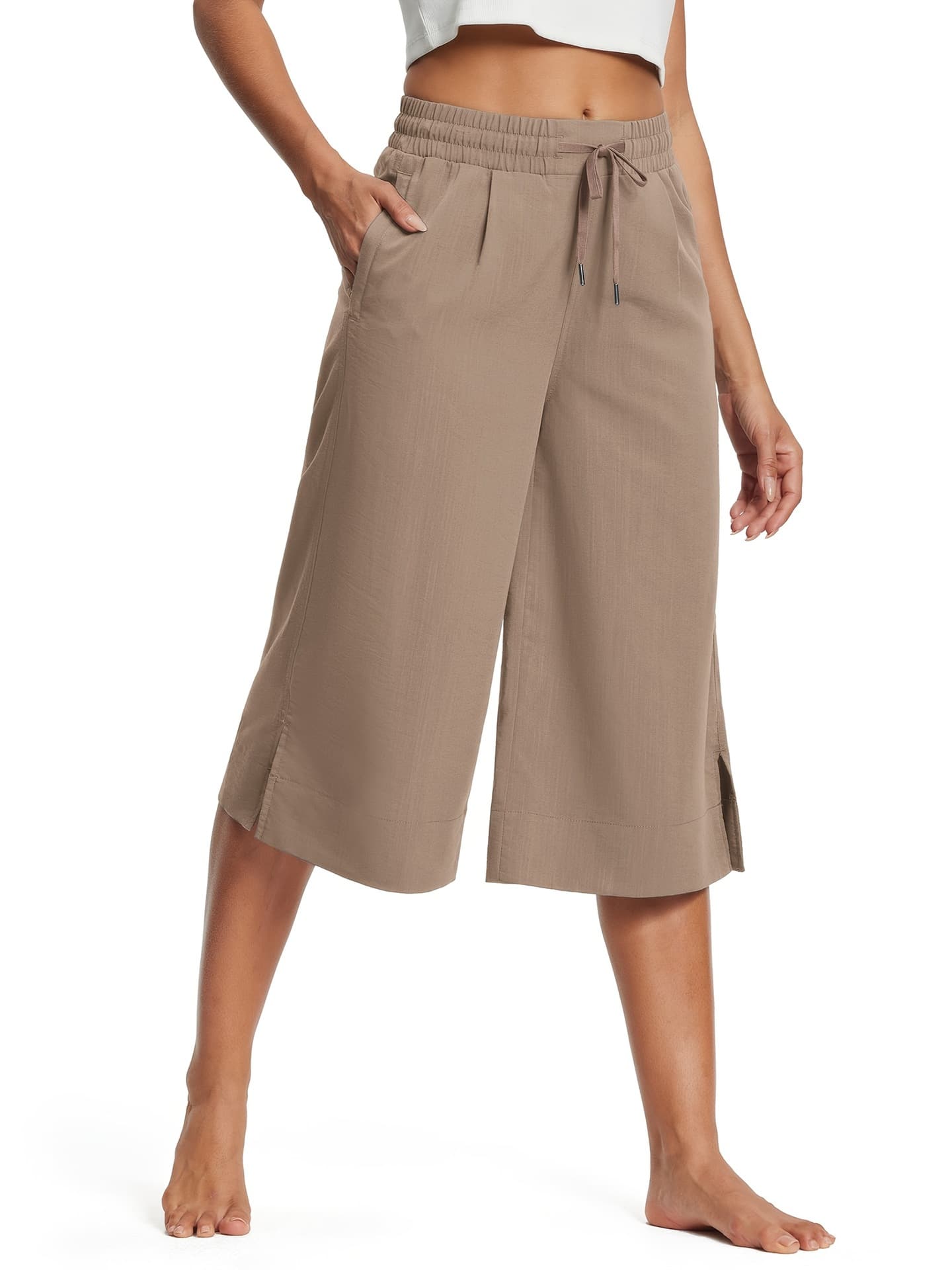 18 Capri Pants for Women Wide Leg Capris with Pockets Cross-border 4