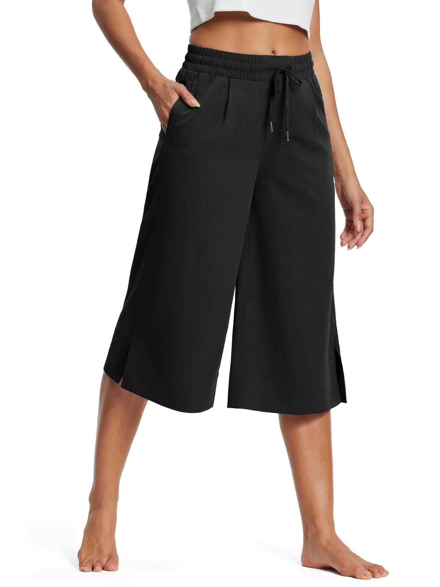 18 Capri Pants for Women Wide Leg Capris with Pockets Cross-border 5