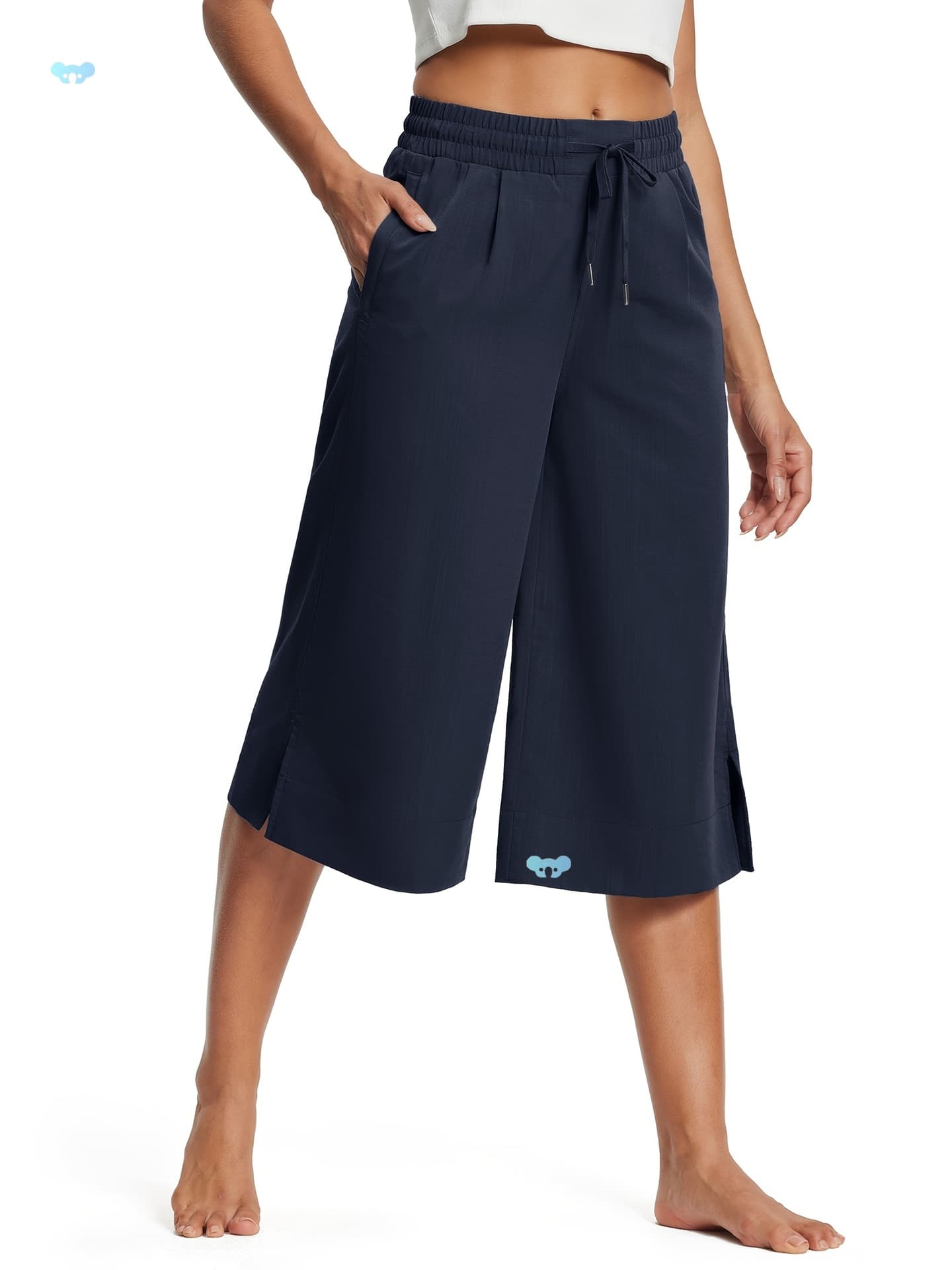 18 Capri Pants for Women Wide Leg Capris with Pockets Cross-border