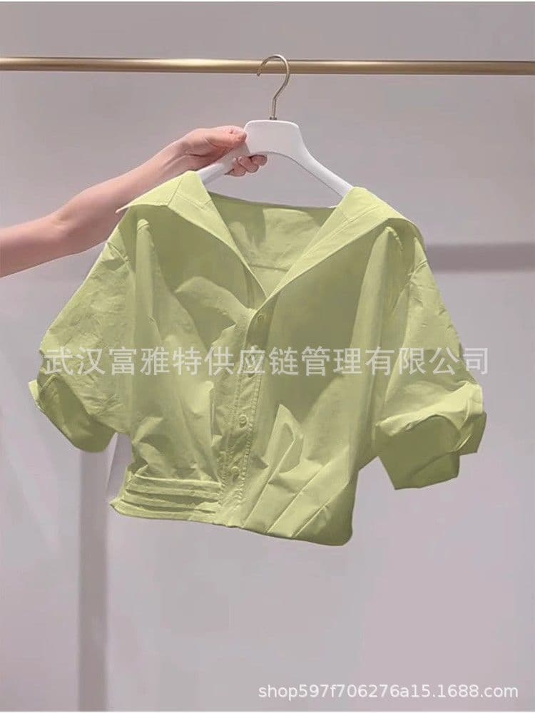 Green summer cute short shirt, with short sleeve, 2026 years, for teenagers 2