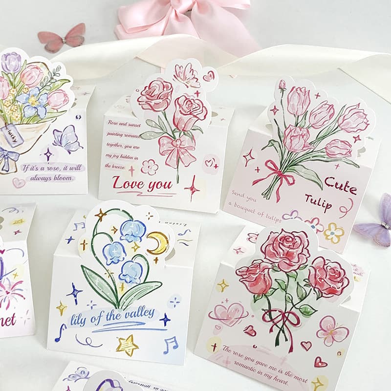 Three dimensional postcard, language cards for St. Valentine's Day, bouquet, Birthday gift 2