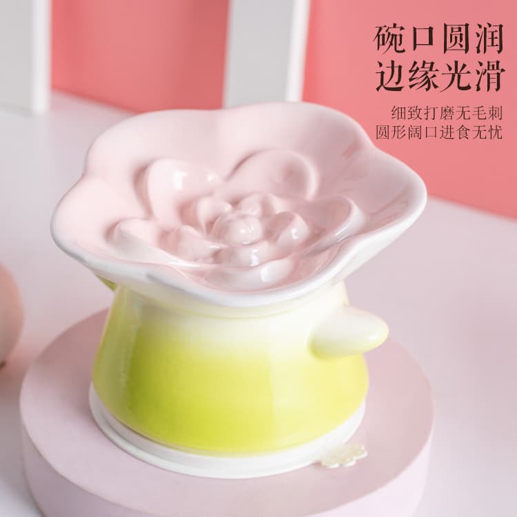 Flower ceramic pet bowl high-foot slow-food slanted neck protection cat dog slow-food bowl prevent choking food bowl prevent spitting food bowl 4