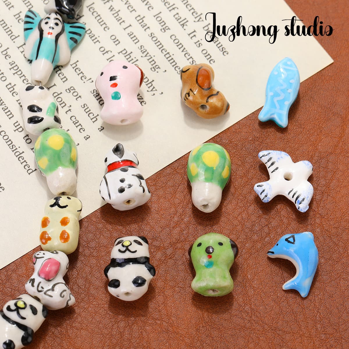 Ceramic beads with animals, accessory, accessories, handle, bracelet, hand painting, with little bears, DIY 3