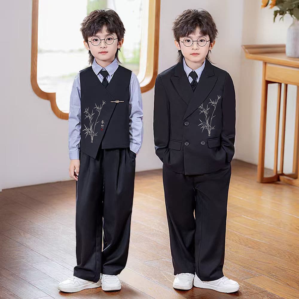 Suit for boys, autumn dress, vest, children's set, piano, Chinese style, with embroidery 2