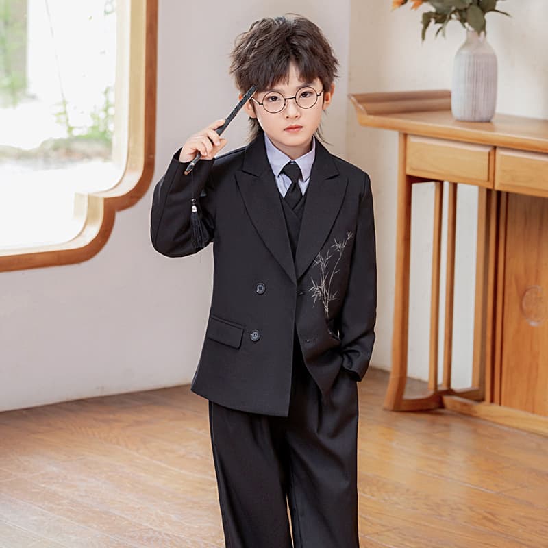 Suit for boys, autumn dress, vest, children's set, piano, Chinese style, with embroidery 3