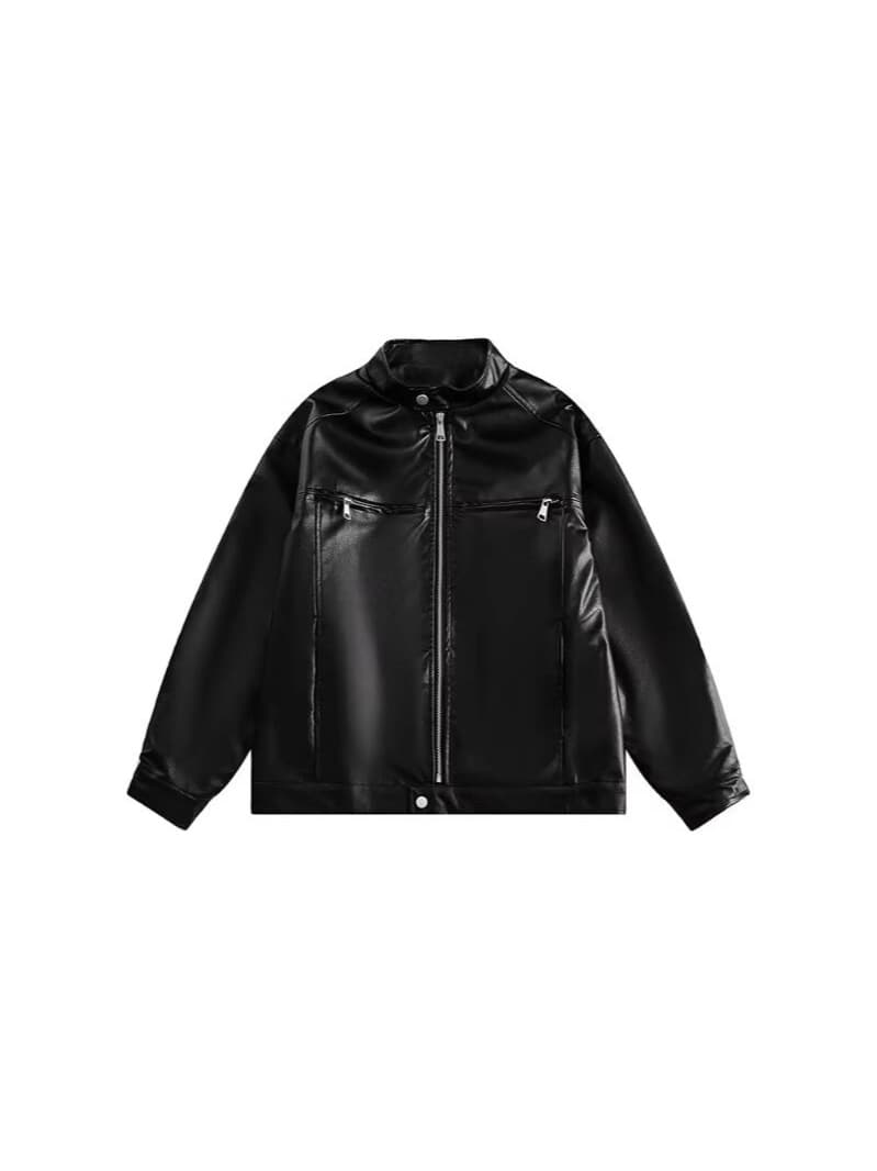 Polyurethane demi-season Japanese retro jacket, oversize, American style 5
