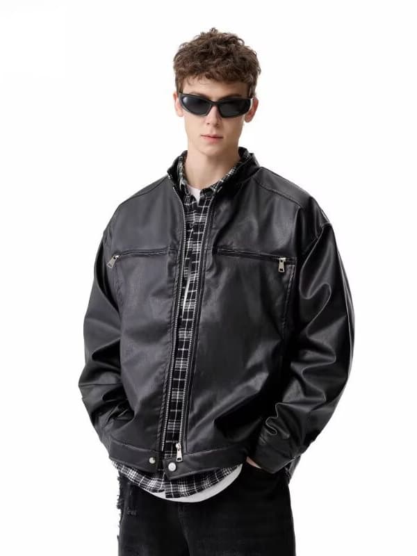 Polyurethane demi-season Japanese retro jacket, oversize, American style