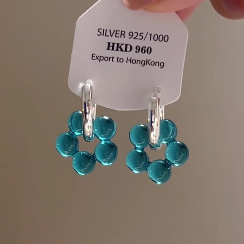 Blue elegant universal earrings, flowered, light luxury style, high-quality style 3