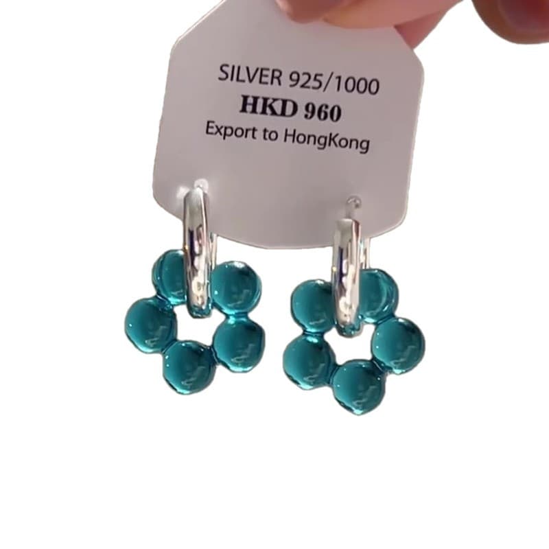 Blue elegant universal earrings, flowered, light luxury style, high-quality style 5