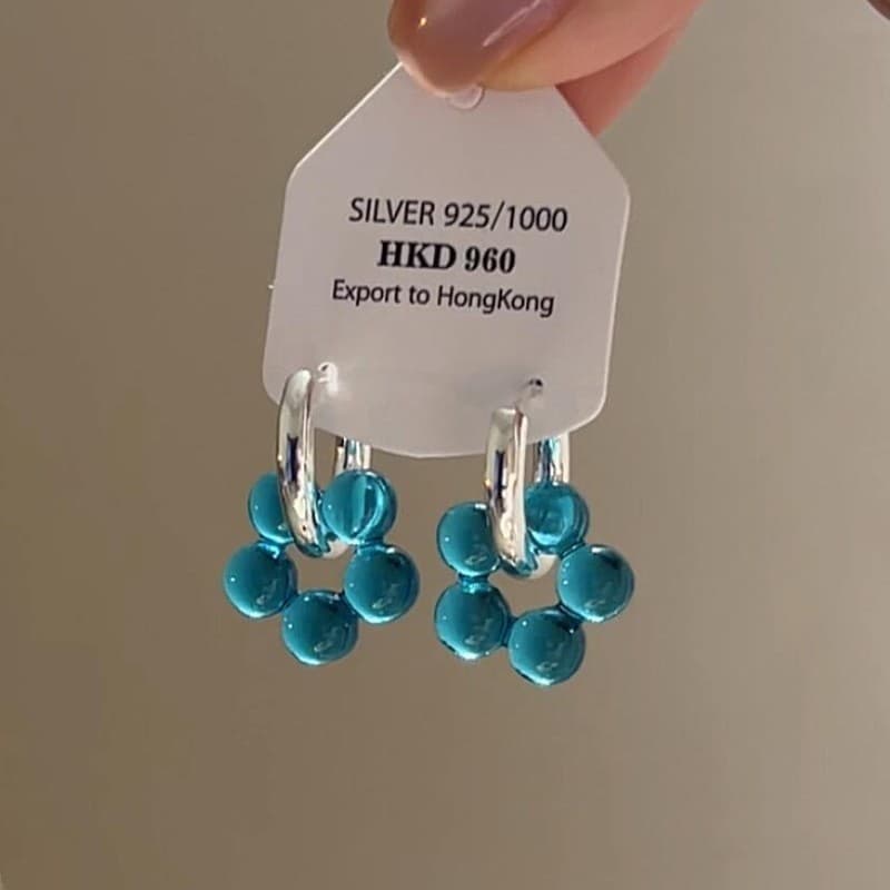 Blue elegant universal earrings, flowered, light luxury style, high-quality style