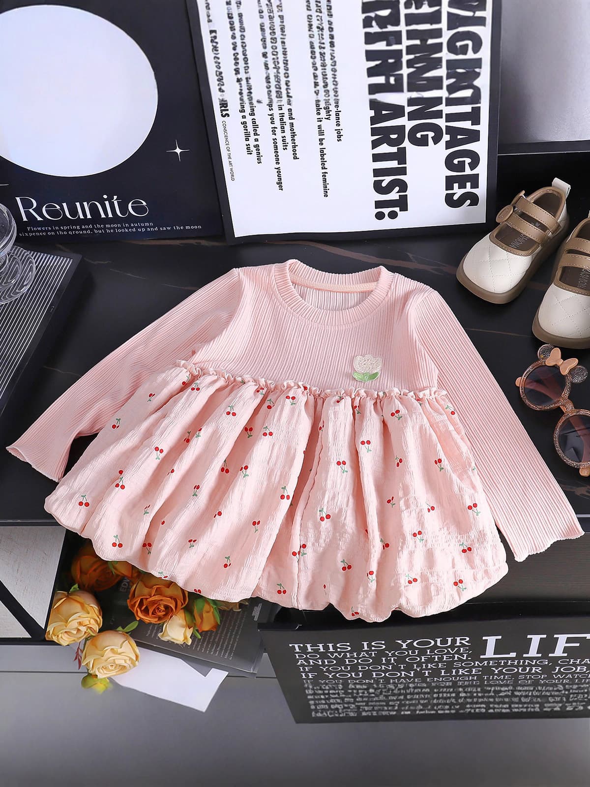 Long-sleeve, autumn small princess costume, skirt, cute dress, children's flashlight, new collection, flowered, western style